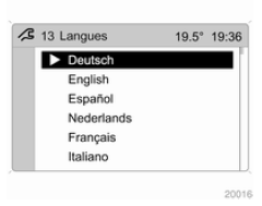 Opel Zafira. Reglage de la langue